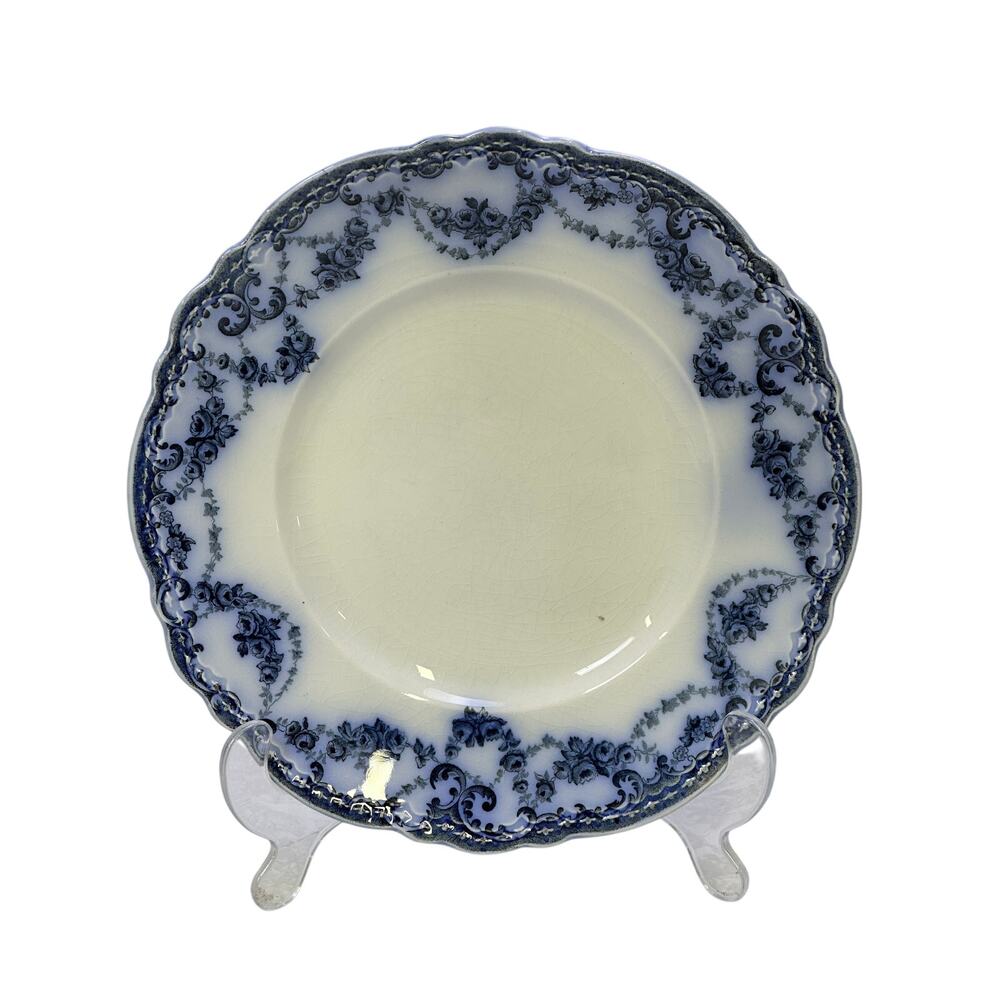 Antique Alfred Meakin Greenville Blue 9" Luncheon Plate Black Floral on Blue Rim